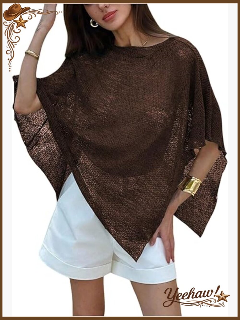 Sheer Knit Poncho Shrug Shawl Lightweight Wrap Asymmetrical Sweater